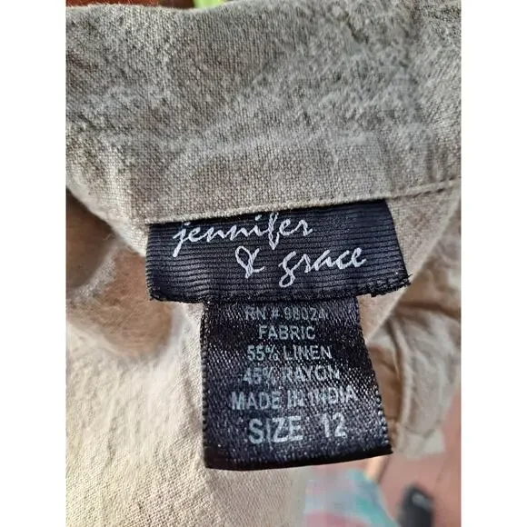 Vintage Jennifer and Grace Womens Jacket Linen Blend Beige Zipper Front Short - Picture 4 of 5